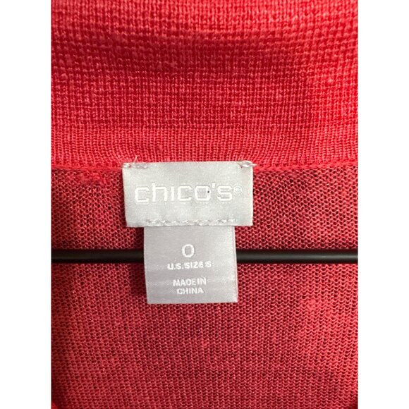 Chicos Womens Red Long-Sleeve V-Neck Sweater Size 0 US S Lightweight Linen Rayon - Picture 3 of 4